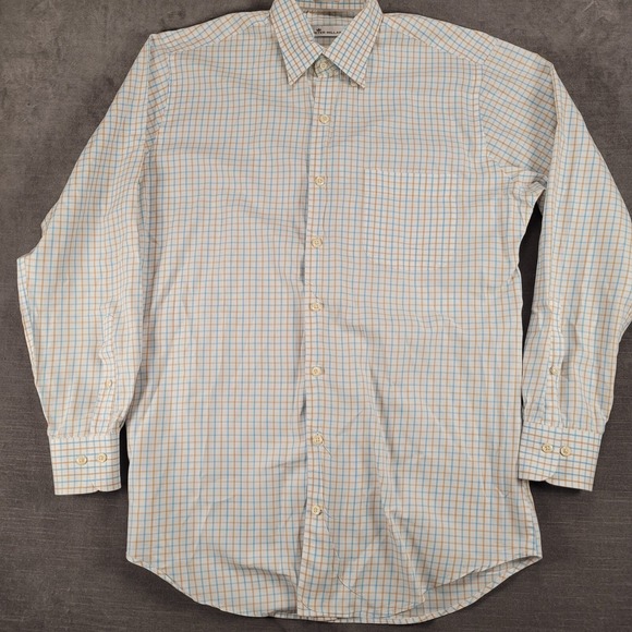 Peter Millar Long Sleeve Button Up Cotton Shirt Blue White Checked Mens Sz Med - Picture 1 of 12